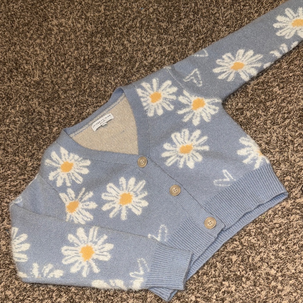 Celebrity Pink Light Blue and Cream Knit Cardigan Girls M